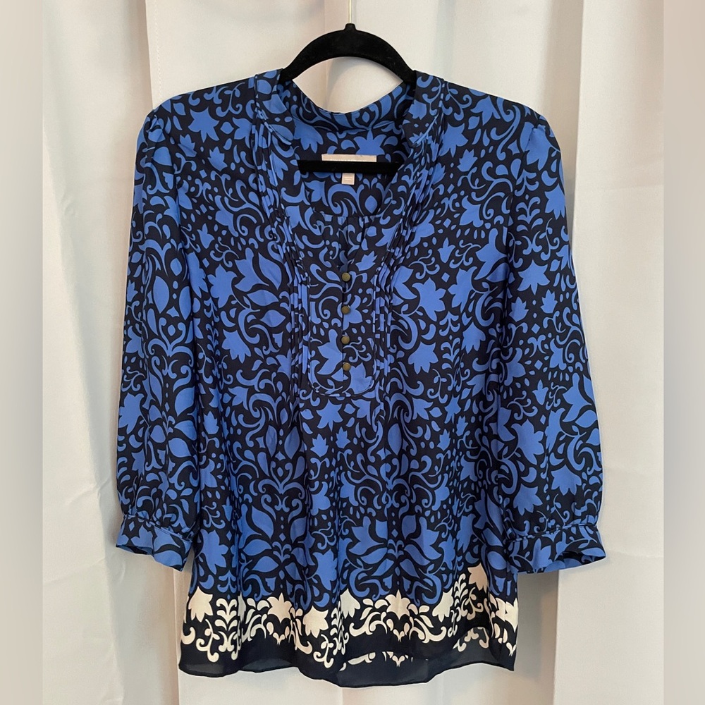 Banana Republic Blue and Black Floral Blouse